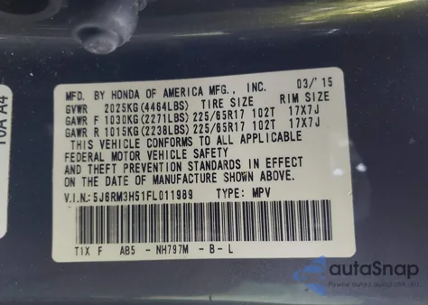 2015 Honda Cr-V Ex z USA, uszkodzony, nr VIN 5J6RM3H51FL011989